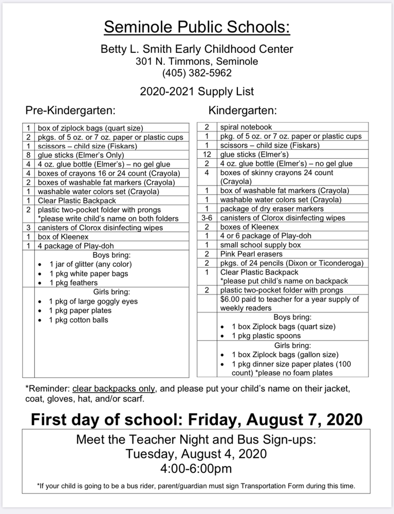 BLS 2020-2021 School Supply List