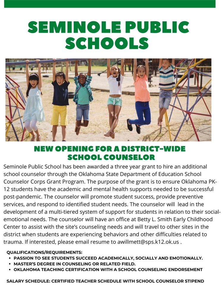 New opening for district wide school counselor 