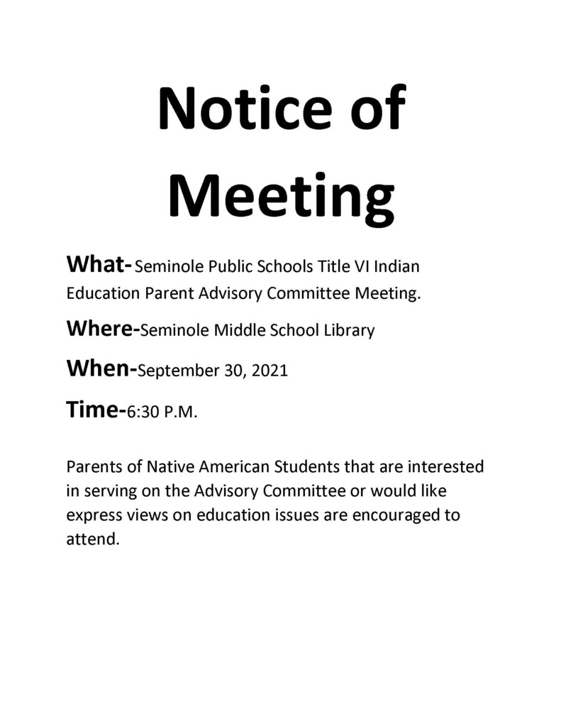 Title VI Indian Education Parent Advisory Committee Meeting 09.30.2021
