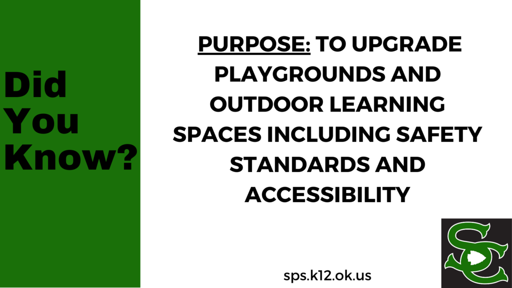 PURPOSE: TO UPGRADE PLAYGROUNDS AND OUTDOOR LEARNING SPACES INCLUDING SAFETY STANDARDS AND ACCESSIBILITY